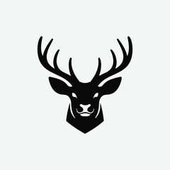 Download a bold deer head silhouette with symmetrical antlers. Minimalist, clean, and versatile design perfect for logos, wall art, and nature graphics.