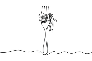 Single line drawing of a fork tied with a measuring tape