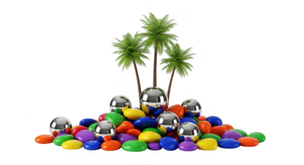 Colorful candy and palm trees  isolated on white background	