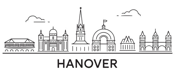 Naklejka premium Hanover Line Art skyline. Travel Hanover famous landmarks. Business and tourism concept for presentation, banner, web site. with white background