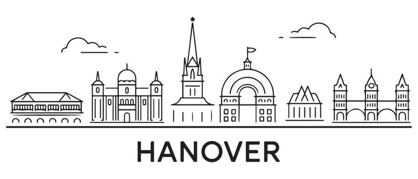 Hanover Line Art skyline. Travel Hanover famous landmarks. Business and tourism concept for presentation, banner, web site. with white background