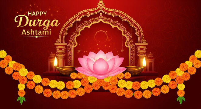 Happy durga ashtami festival celebration with lotus and floral garland isolated on white background isolated on transparent background silhouette