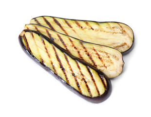 Slices of grilled eggplant isolated on white, top view