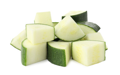 Pieces of fresh zucchini isolated on white