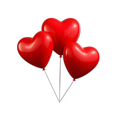 Three vibrant red heart balloons floating joyfully, perfect for celebrations and expressions of love