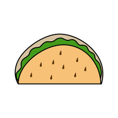 A traditional Mexican dish taco on white background.