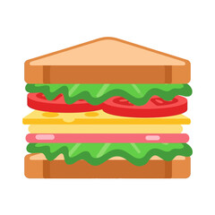 Colorful Multi-Layered Sandwich with Bread, Cheese, Ham, and Vegetables