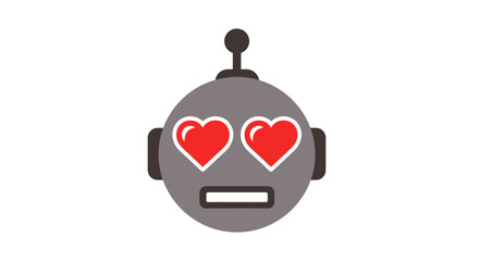 Adorable Grey Robot with Heart-Shaped Eyes Expressing Love.