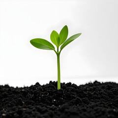 Vibrant green seedling sprouts from rich dark soil, symbolizing new beginnings and growth