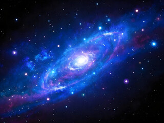 Stunning spiral galaxy ablaze with vibrant blues and purples, illuminating the vastness of deep space.