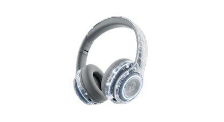 Stylish modern headphones with illuminated accents on a white background.