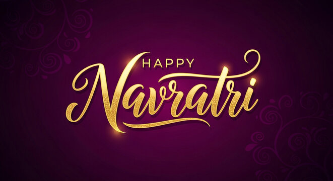 Happy navratri golden calligraphy on dark background isolated on white background isolated on transparent background silhouette
