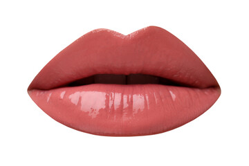 Female lips with coral lipstick isolated on white