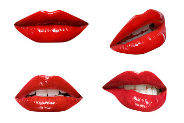 Female lips with red lipstick isolated on white, collage