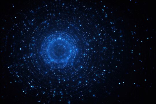 Abstract swirling digital vortex of blue light