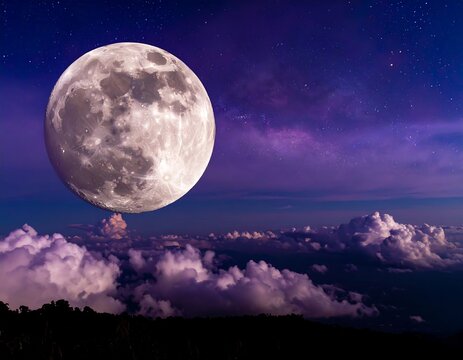 Full moon over clouds at night - Powered by Adobe