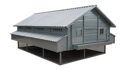 FARMING - Modern elevated industrial warehouse with metal corrugated exterior and ventilation, suitable for logistics and storage
