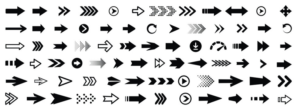Arrows big black set icons. Arrow icon. Arrow vector collection. Arrow. Cursor. Collection different arrows sign. Modern simple arrows. Black arrow pointing to the right. Vector arrow illustration