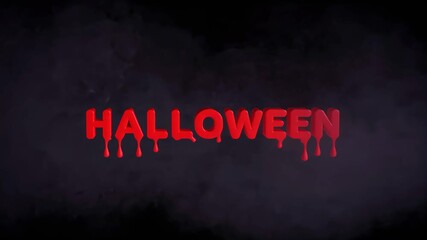 Word Halloween appears in glowing red smoke on dark background. Holiday campaigns, spooky visuals, horror promotions. Halloween animation