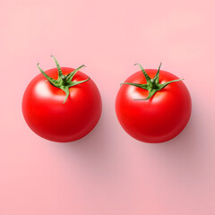 Fresh red tomatoes on soft pink background in clean minimal studio composition