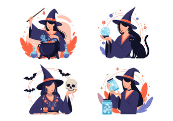 Enchanting witches conjuring spells and potions for halloween celebrations and mystical gatherings