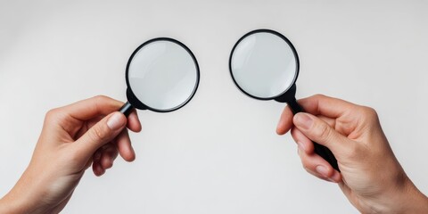 The hands holding two magnifying glasses for closer inspection and analysis.