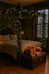 Homemade Christmas cookies and baking ingredients arranged on rustic wooden surface