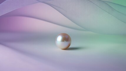 Single lustrous pearl against soft gradient fabric