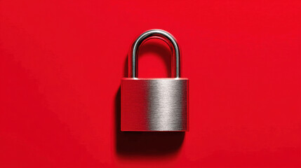 Shiny padlock rests on vibrant red background symbolizing security and protection for data storage. This evokes sense of safety and reliability in safeguarding important information