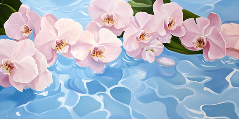 Serene Orchids on Rippling Blue Water