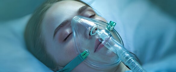 The patient receiving oxygen therapy in a hospital environment.