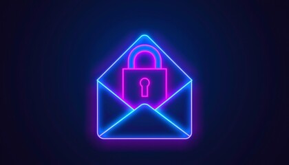 Fototapeta premium Neon Digital Security Icon with Futuristic Padlock