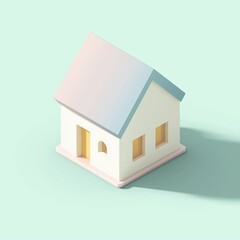 3D Cream House on Mint Background