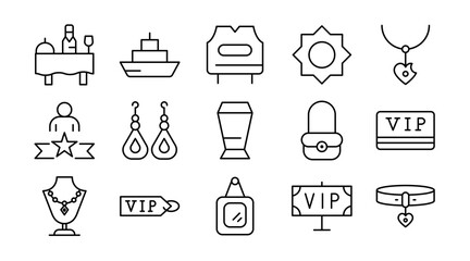 luxury linear icon set. Premium, wealth, elegance, jewelry, diamonds, gold, style, fashion, high-end, prestige, vector outline icon set. UI thin line icon pack