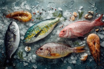 Obraz premium Fresh seafood assortment on ice (118)