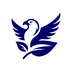 Soaring Eagle with Open Wings and a Leaf