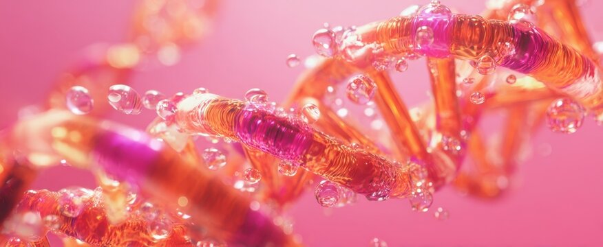The Colorful DNA Helix Surrounded by Bubbles in a Vibrant Background - Powered by Adobe