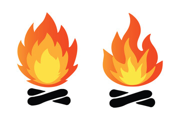 Fire icon collection. Fire flame vector icon set in black color. Flammable sign. Fire flame symbol. Flames icon sign symbol collections, vector illustration. Bonfire silhouette logotype. Flat style