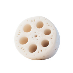 Fototapeta premium Close-up shot of a white, perforated lotus root with holes, showcasing its interesting texture and natural pattern on a white background.
