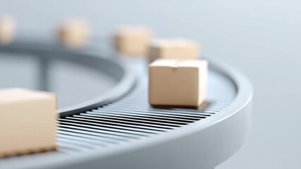 Wooden block conveyor belt manufacturing automation industry technology digital twin concept showing process and curved conveyor belt environment - Powered by Adobe