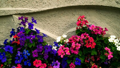 Vibrant flowers against a textured wall