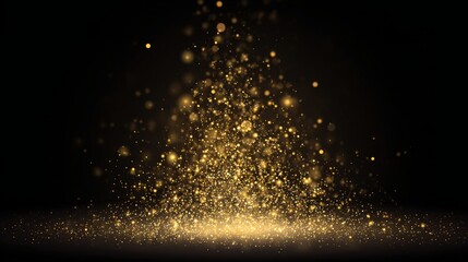 a close up view of sparkling confetti against a dark background. the confetti appears to be glittering gold in color, creating an effect that suggests movement and celebration