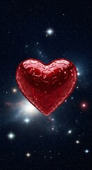 Sparkling red heart floating amidst starry cosmic nebula background romantic ambiance