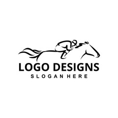 Dynamic jockey riding a racehorse in a fast gallop. Abstract vector logo template for an equestrian club or competition