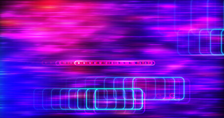 Neon trail elements background pack seamless technology loop. Retro submerged smoke fast anime speed lines moving, with elements traveling back and forth. Digital time travel portal cyberpunk vj bg