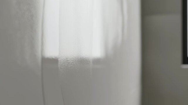 Artistic zoom on the smooth gloss of freshly trowelled microcement on bathroom walls demonstrating modern interior refinement and style.