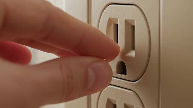 Closerange footage of a thin plastic shim being slid behind a shifting electrical outlet to enhance mounting firmness.