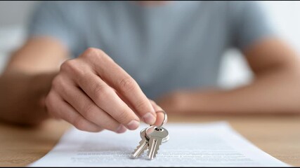 Professional real estate agent handing over house keys to new property owner after finalizing contract, representing successful home purchase and transfer of ownership - Powered by Adobe