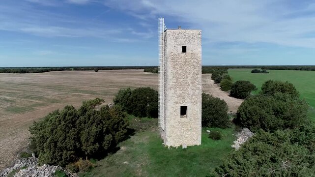 Aerial view of the Torreon de la Greda in Cevico Navero, Palencia, Spain