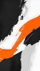 Brushstroke Symphony: A dynamic composition of abstract brushstrokes in striking black, orange, and white hues. This image is a symphony of texture and color.